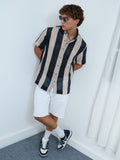 Open-Knit Shirt: Navy Stripes Men Textured Shirts