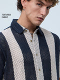 Open-Knit Shirt: Navy Stripes Men Textured Shirts