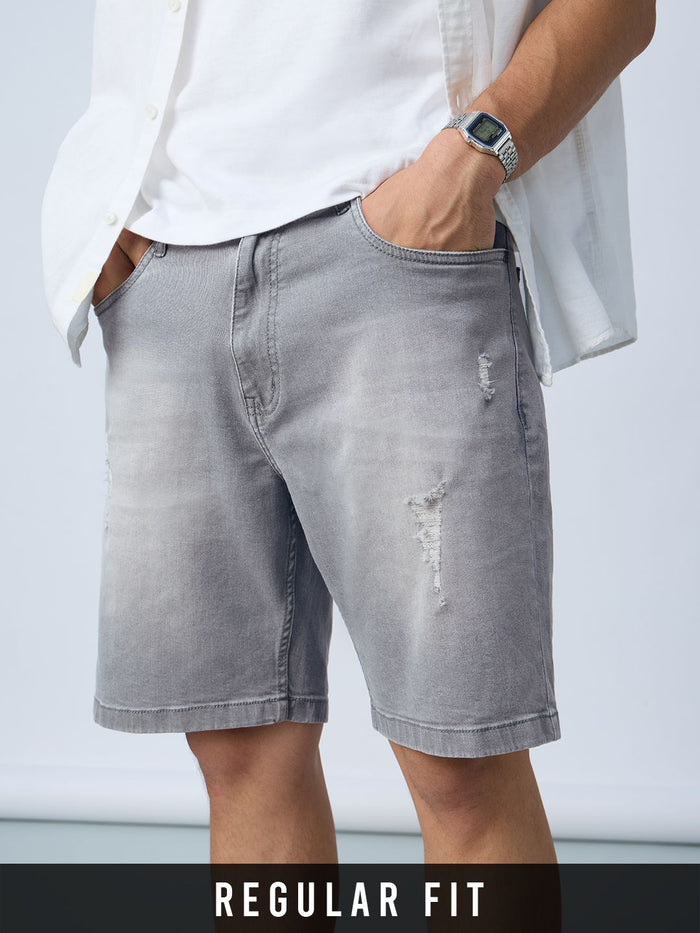 Denim Shorts: Gunmetal Men Denim Shorts