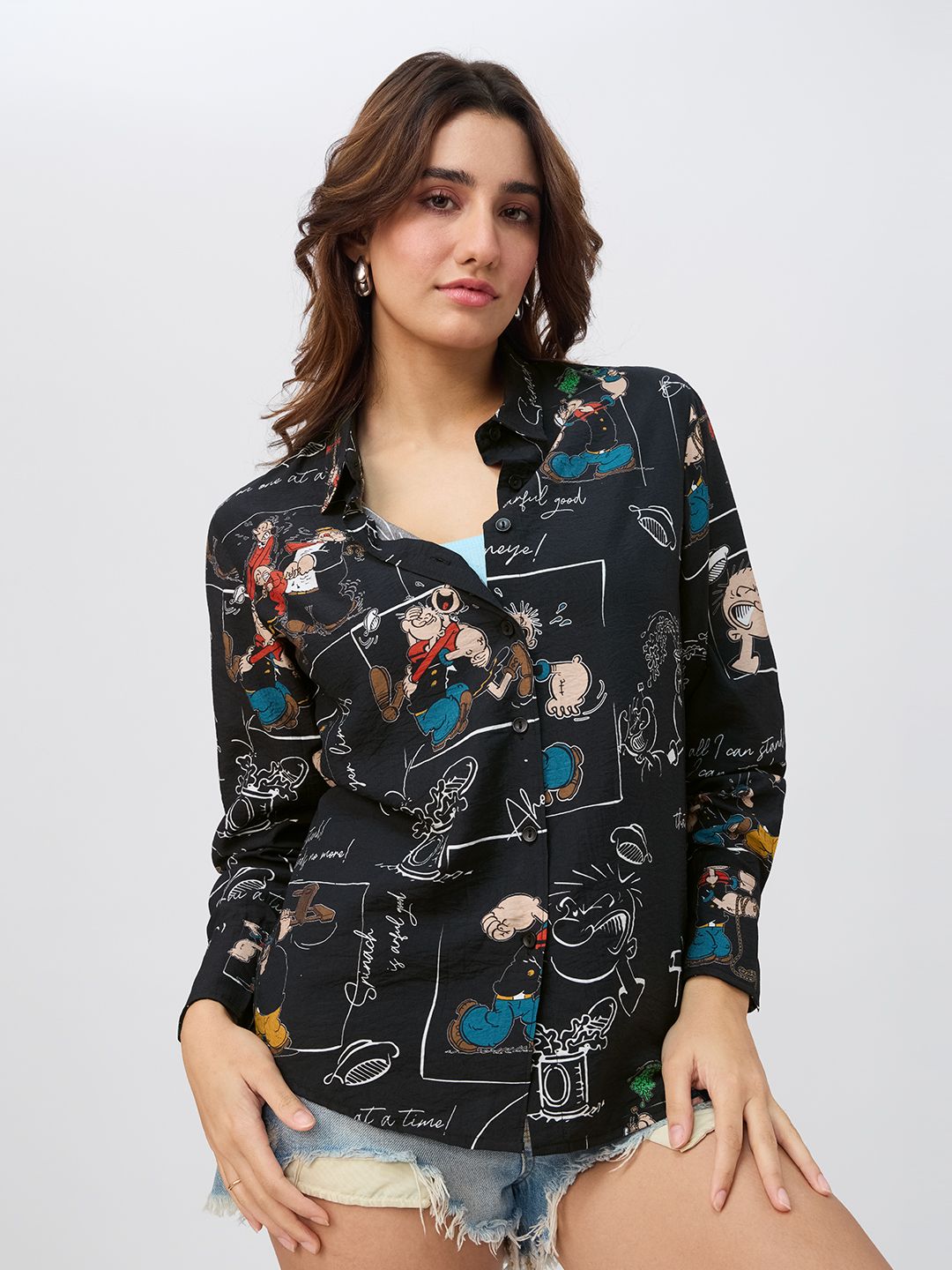 Back Tie Up Shirt: Popeye Women Regular Shirts