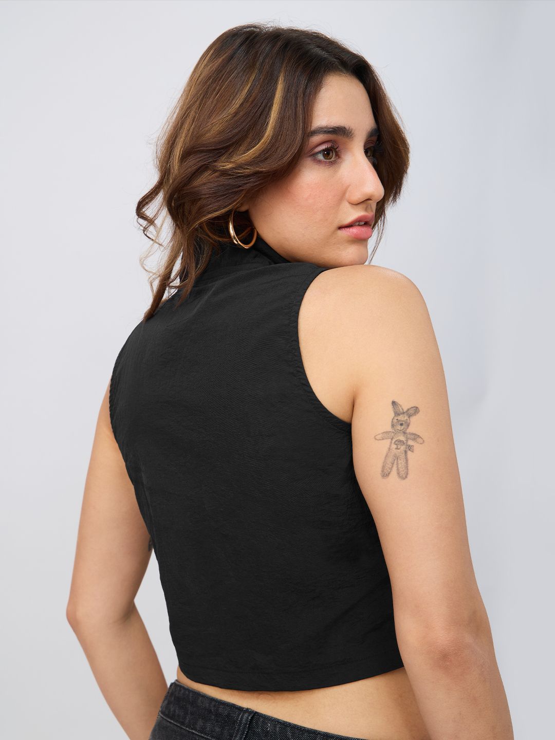 Zipper Top: Charcoal Black Women Fashion Tops