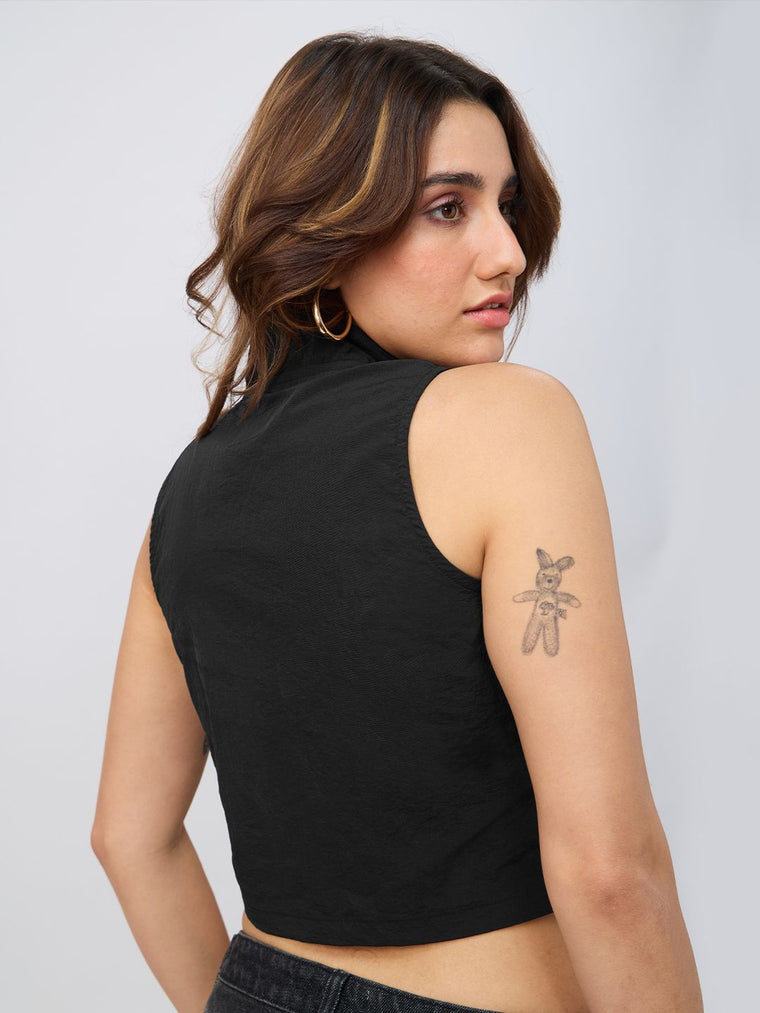 Zipper Top: Charcoal Black Women Fashion Tops