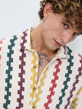 Open-Knit Shirt: Tropical Stripes Men Textured Shirts