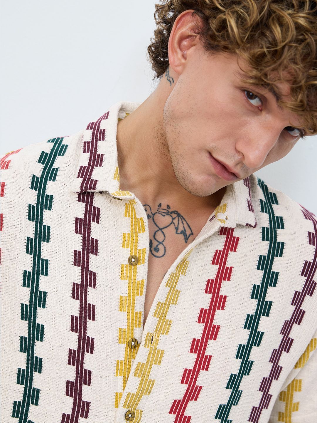 Open-Knit Shirt: Tropical Stripes Men Textured Shirts