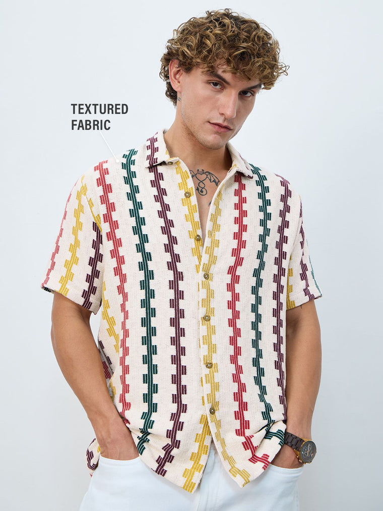 Open-Knit Shirt: Tropical Stripes Men Textured Shirts