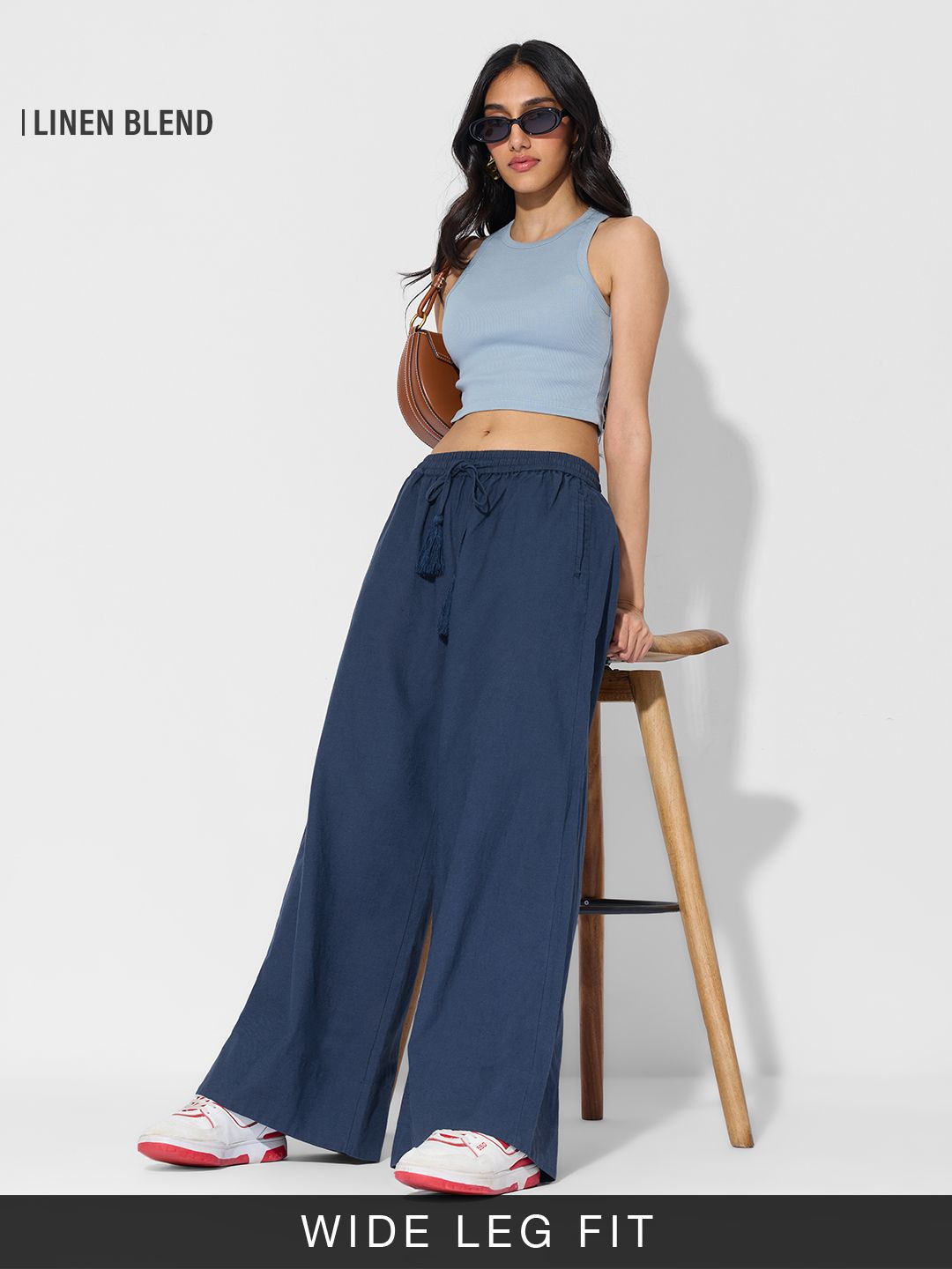 Cotton Linen Pant: Rich Navy Women Wide Pants