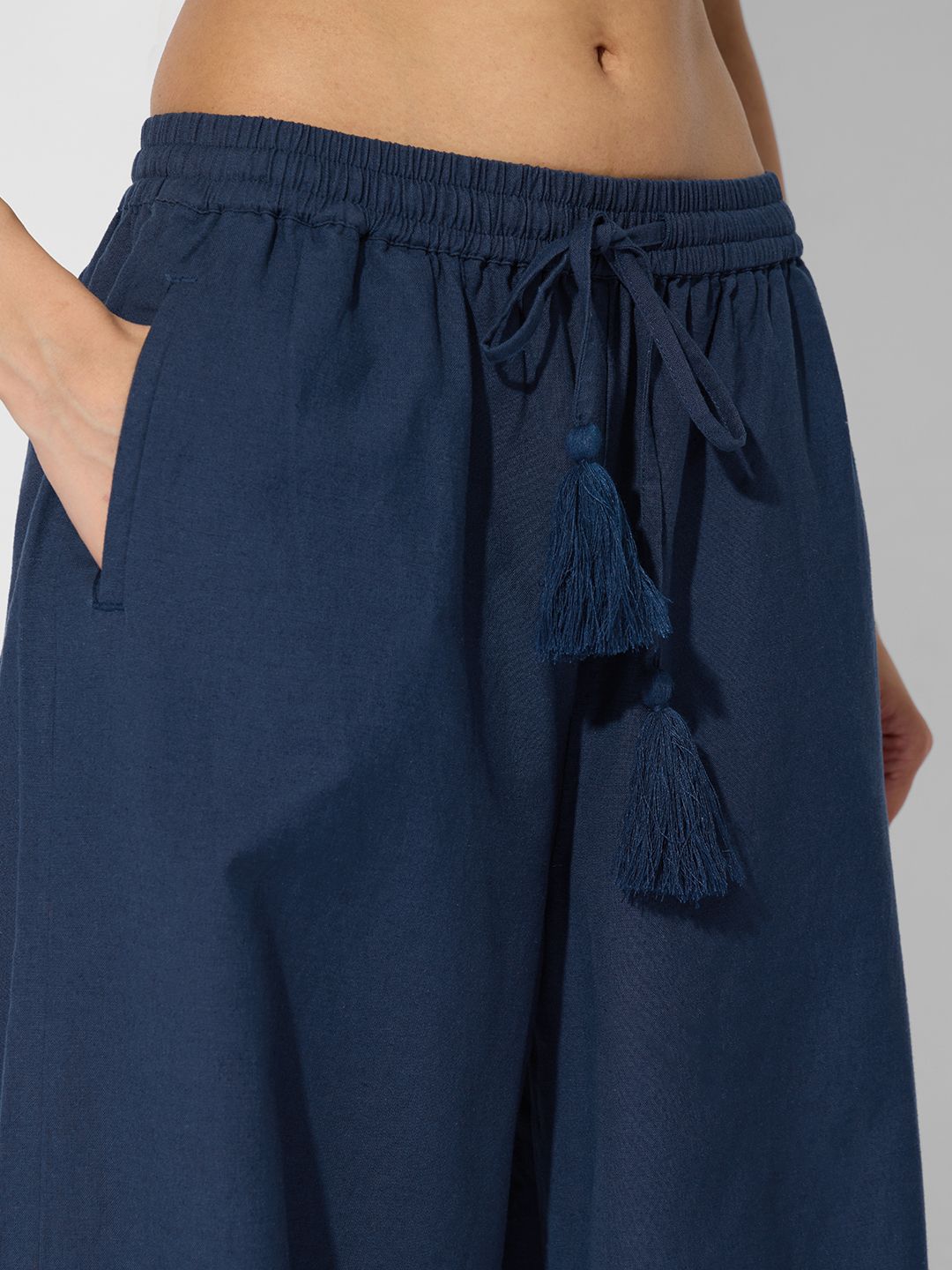 Cotton Linen Pant: Rich Navy Women Wide Pants
