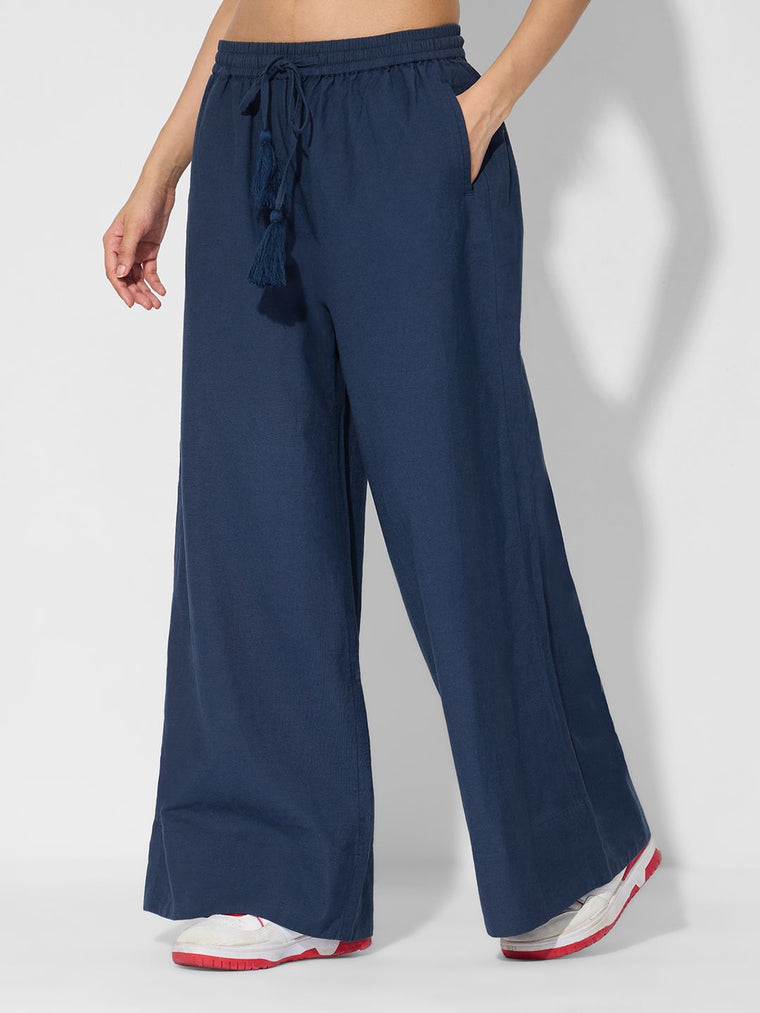 Cotton Linen Pant: Rich Navy Women Wide Pants