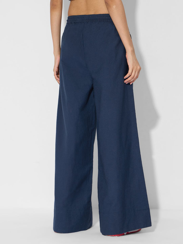 Cotton Linen Pant: Rich Navy Women Wide Pants