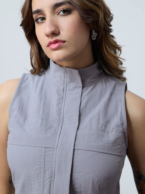 Zipper Top: Light Grey Women Fashion Tops