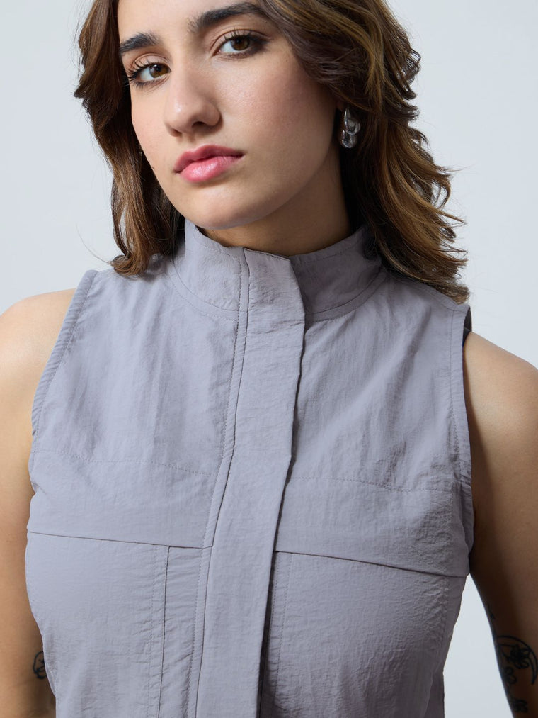 Zipper Top: Light Grey Women Fashion Tops
