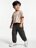 Solids: Charcoal Black Boys Cargo Joggers (2-8 Yrs)
