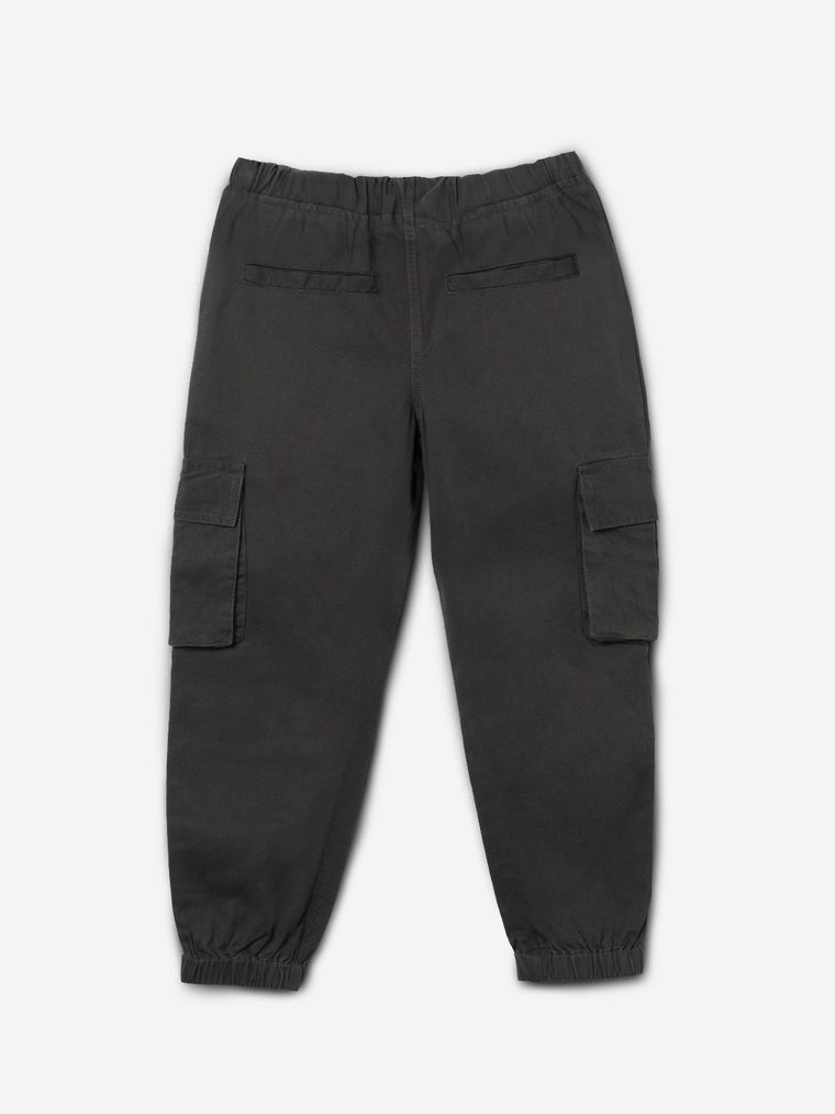 Solids: Charcoal Black Boys Cargo Joggers (2-8 Yrs)