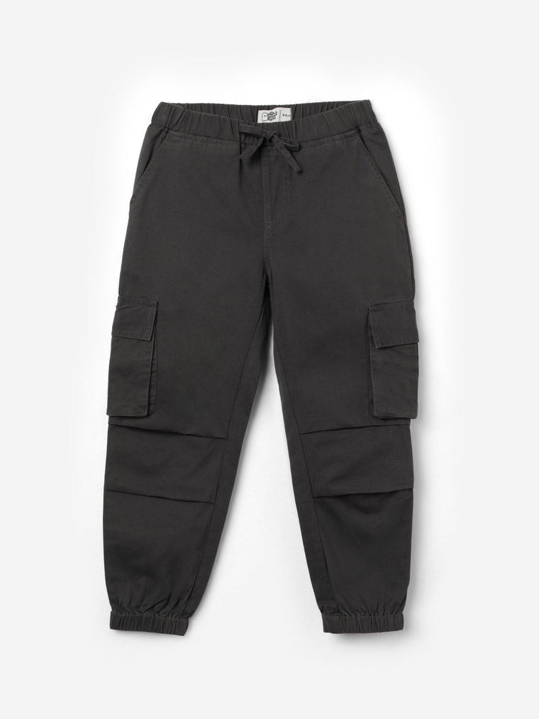 Solids: Charcoal Black Boys Cargo Joggers (2-8 Yrs)