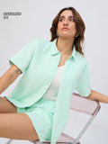 Textured Shirt: Aqua Women Oversized Shirts