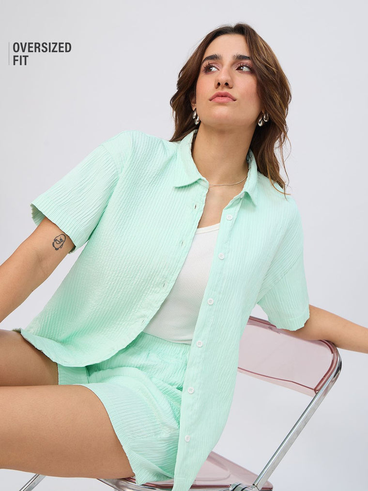 Textured Shirt: Aqua Women Oversized Shirts