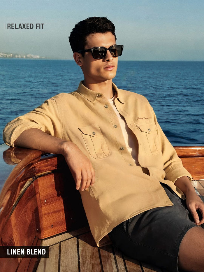 Cotton Linen Utility: Tan Cotton Linen Shirts