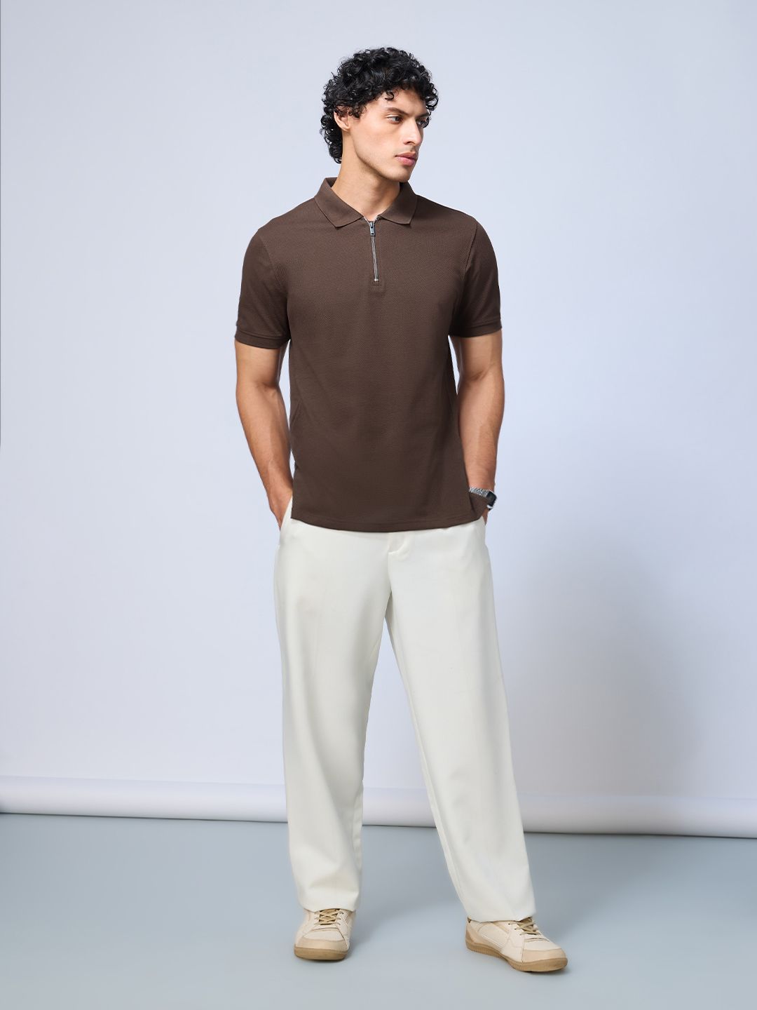 Popcorn: Dark Mocha Zipper Polos