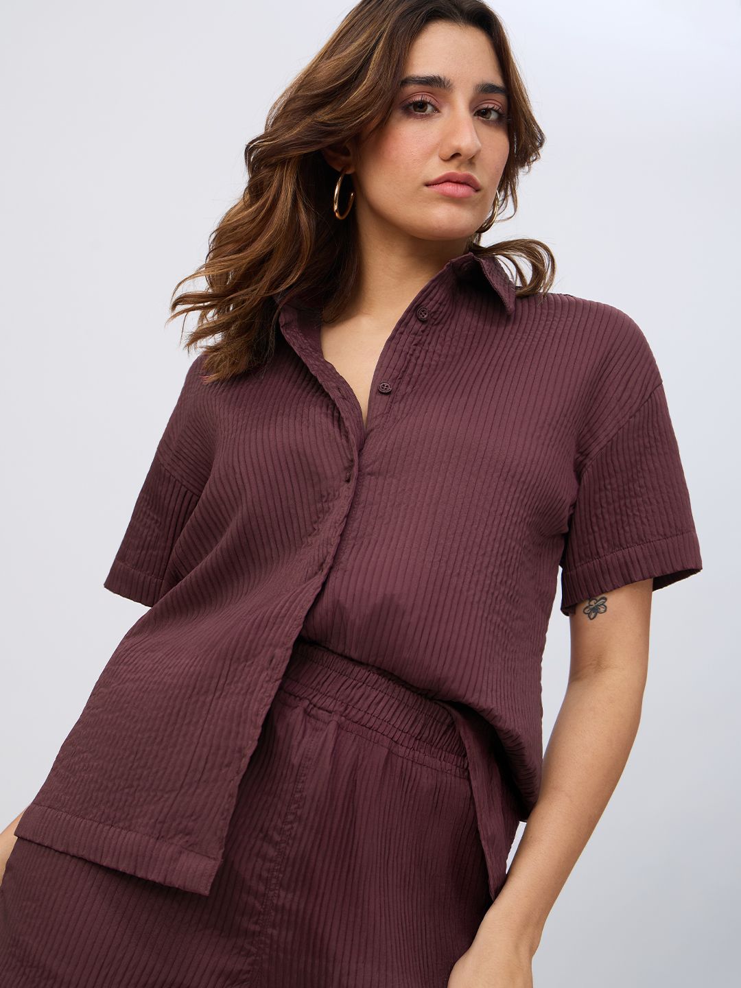 Textured Shirt: Deep Ember Women Oversized Shirts