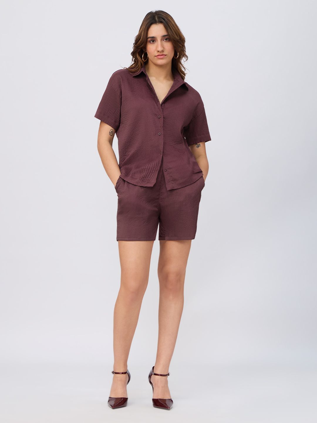 Textured Shirt: Deep Ember Women Oversized Shirts