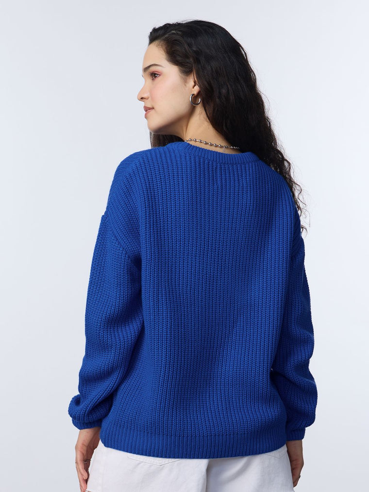 Knitted Sweater: Royal Blue Women Oversized Sweaters