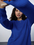 Knitted Sweater: Royal Blue Women Oversized Sweaters