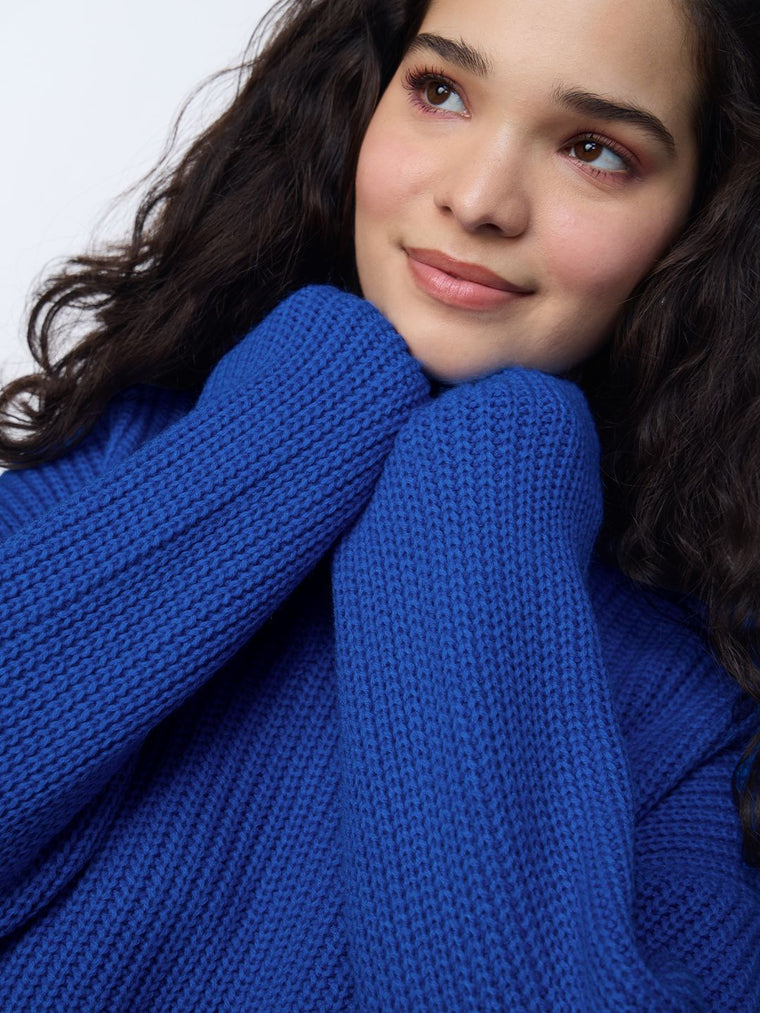 Knitted Sweater: Royal Blue Women Oversized Sweaters