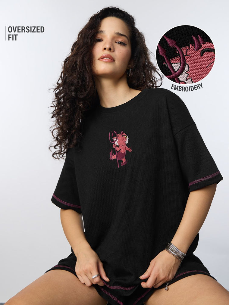 Textured T-shirt: Tom The Devil Women Oversized T-Shirts