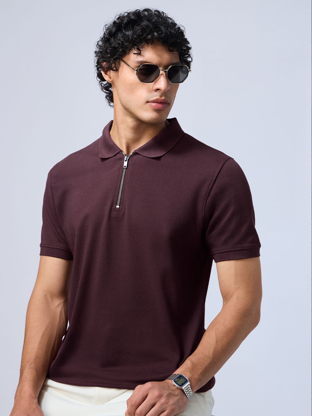 Popcorn: Maroon Zipper Polos
