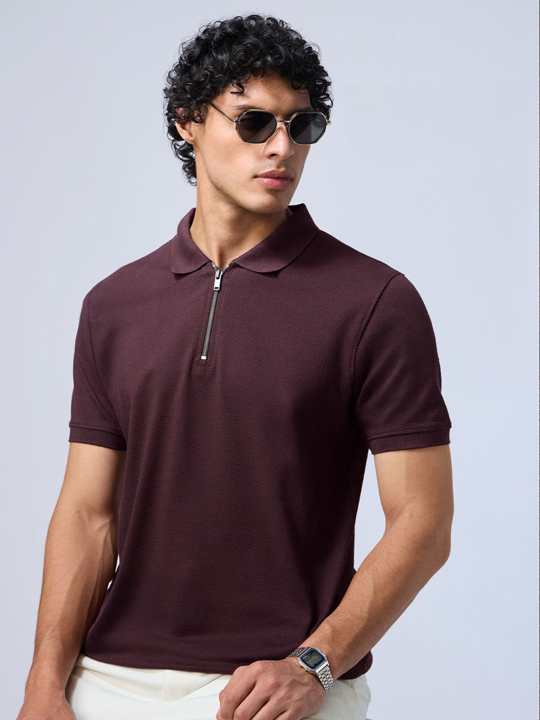 Popcorn: Maroon Zipper Polos