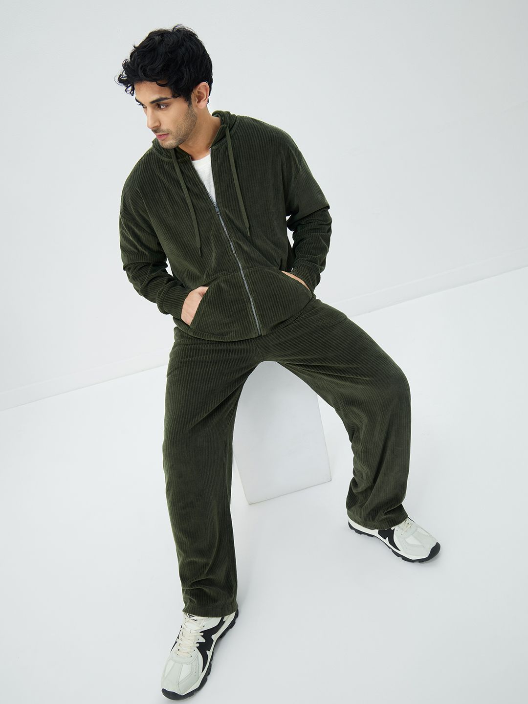 Corduroy Hoodie: Olive Men Oversized Hoodies