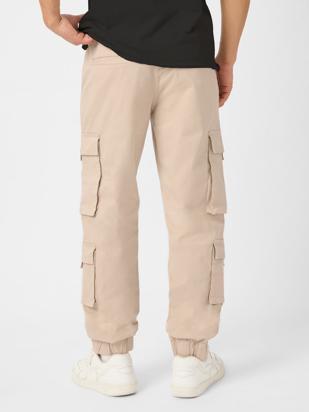 Solids: Champagne Beige Men Cargo Joggers