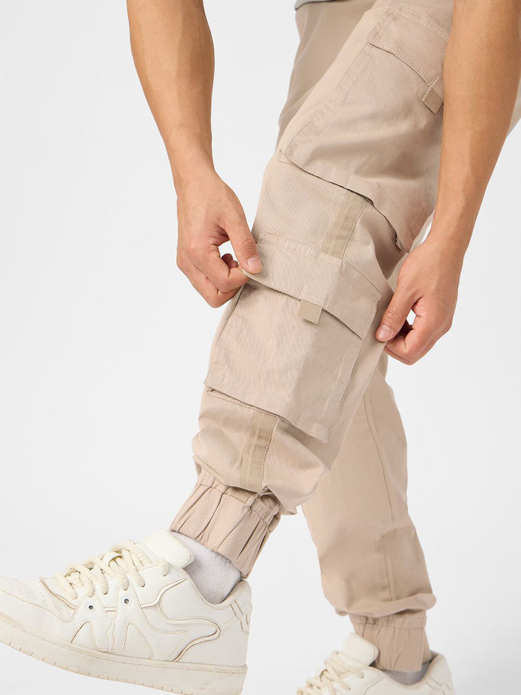 Solids: Champagne Beige Men Cargo Joggers