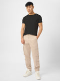 Solids: Champagne Beige Men Cargo Joggers