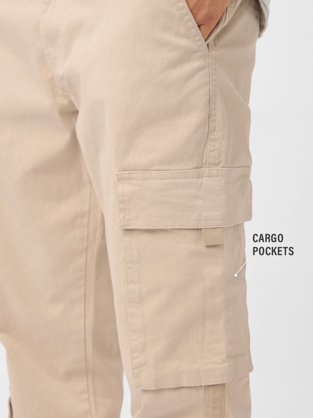 Solids: Champagne Beige Men Cargo Joggers