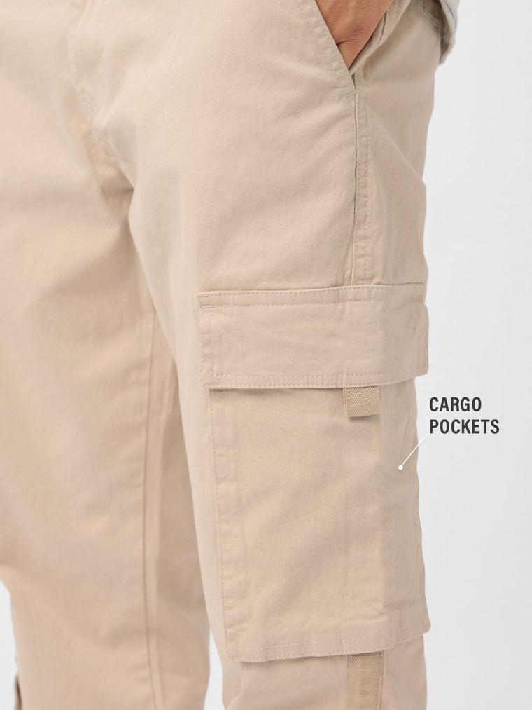 Solids: Champagne Beige Men Cargo Joggers