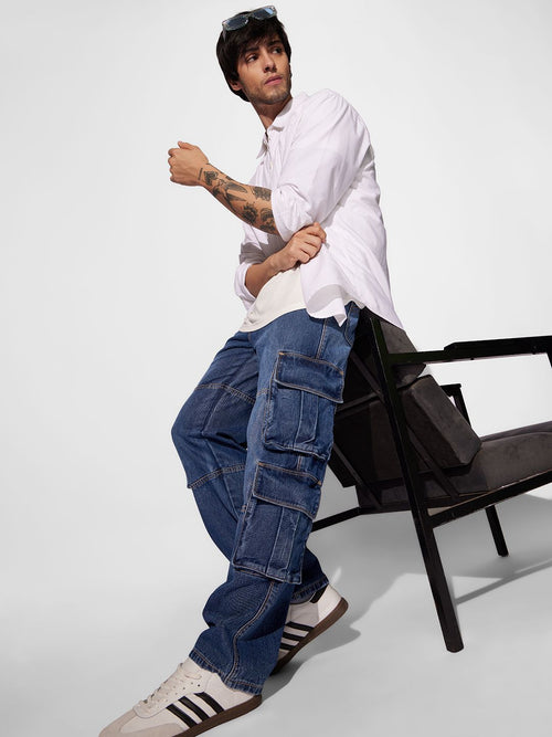 Denim: Blue Wash (Baggy Fit) Men Cargo Jeans