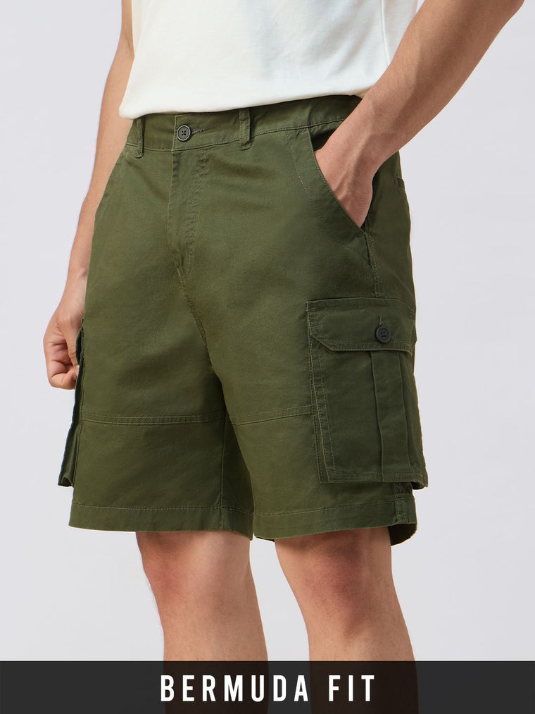 Cargo Shorts: Forest Green Men Cargo Shorts