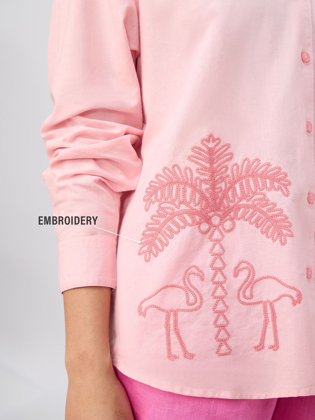 Cotton Linen Shirt: Flamingo Women Oversized Shirts