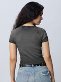 Ribbed Acid Wash Tee: Black Women Fitted T-Shirts