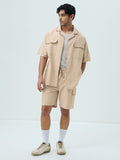 Cotton Linen Utility: Sand Oversized Shirts