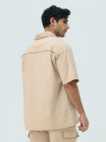 Cotton Linen Utility: Sand Oversized Shirts