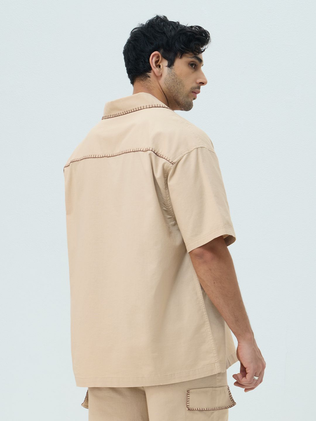 Cotton Linen Utility: Sand Oversized Shirts