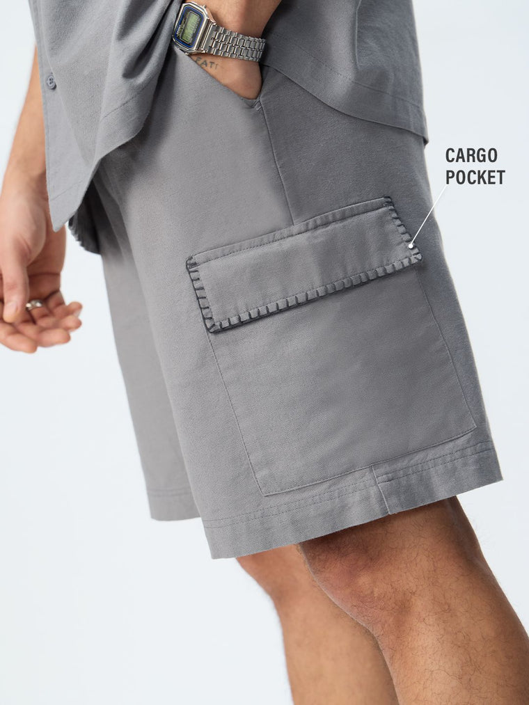 Cotton Linen Shorts: Grey Mist Men Bermuda Shorts