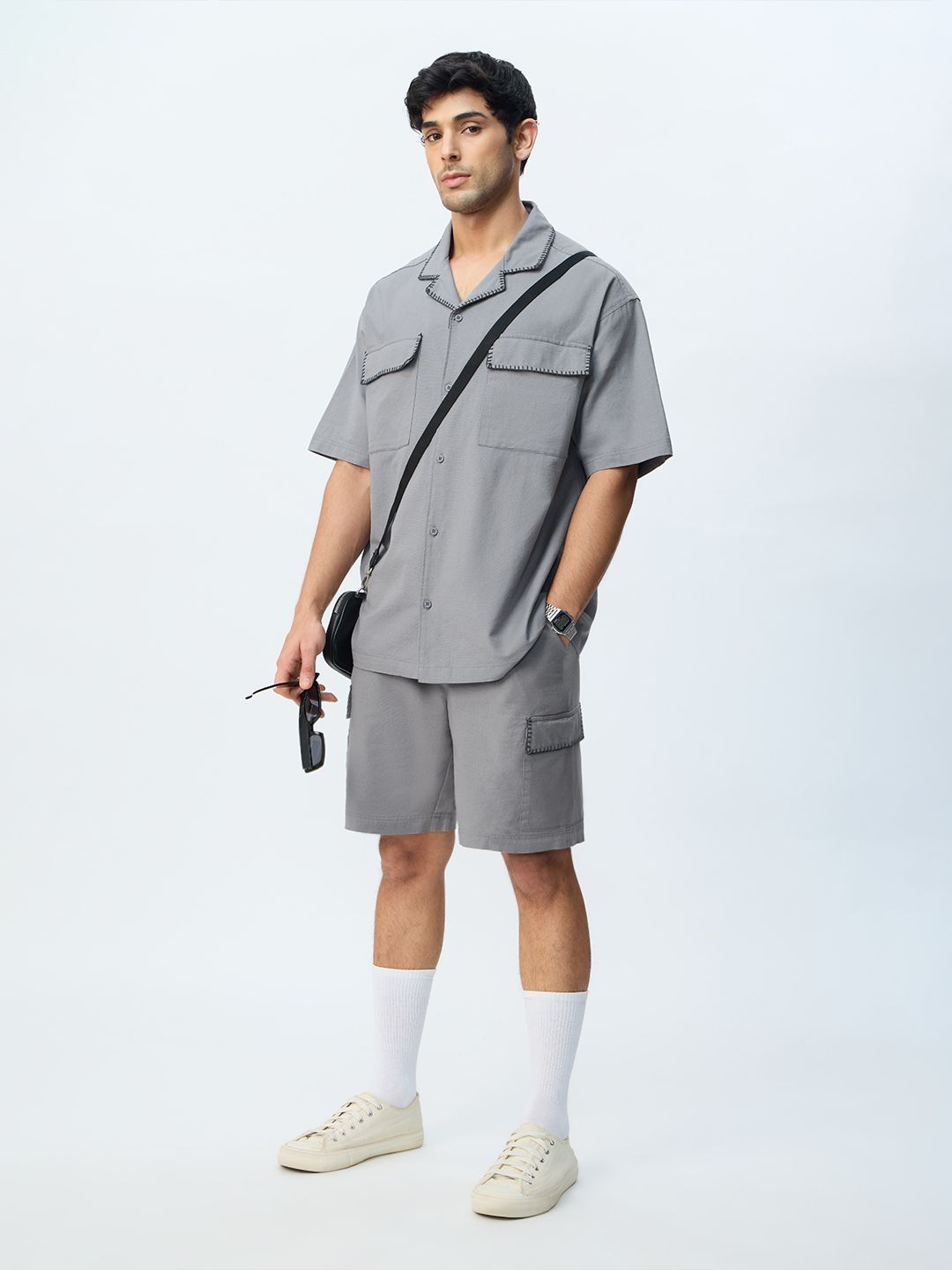 Cotton Linen Shorts: Grey Mist Men Bermuda Shorts