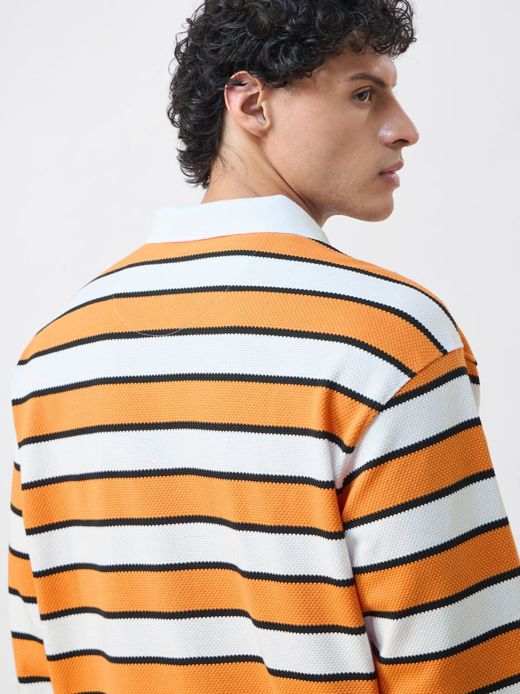 Popcorn Stripes: Varsity Blaze Men Rugby Polos