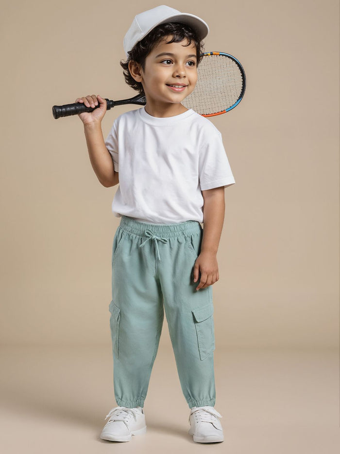 Solids: Sage Green Boys Cargo Joggers (2-8 Yrs)