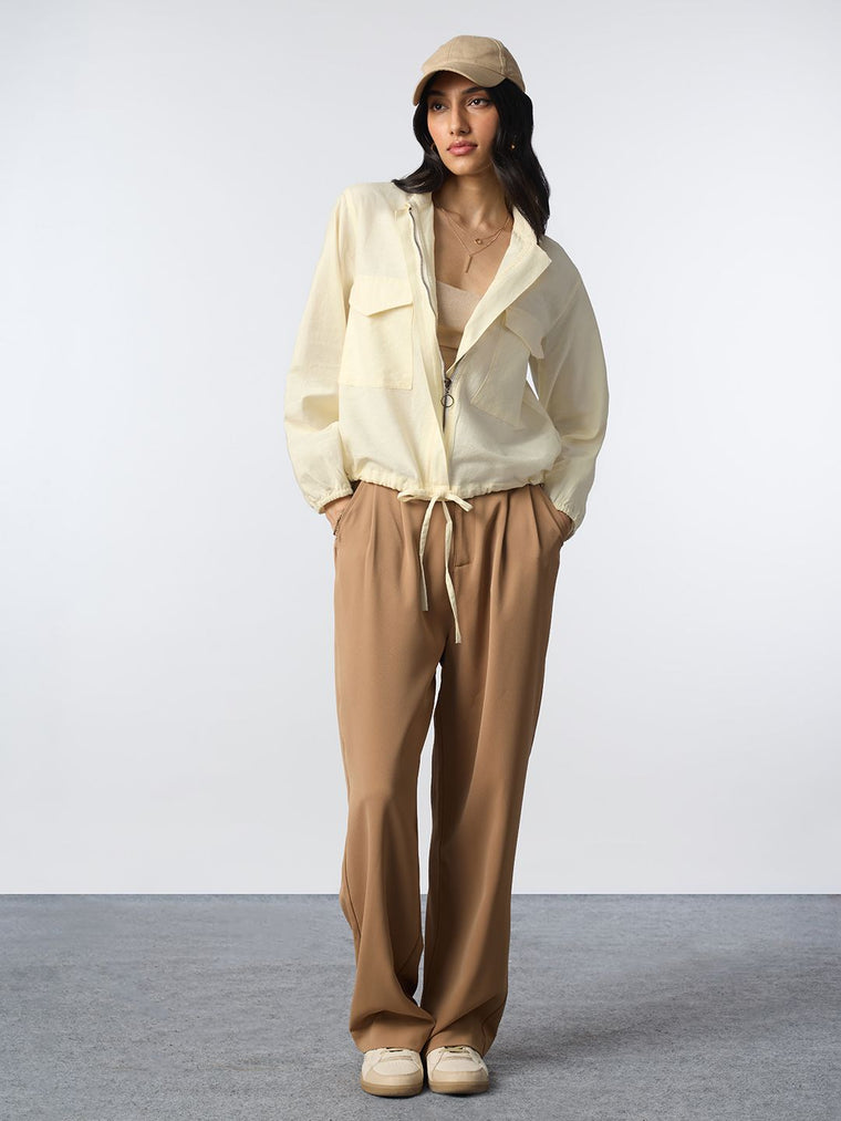 Cotton Linen Shacket: Off-White Women Shackets