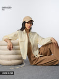 Cotton Linen Shacket: Off-White Women Shackets