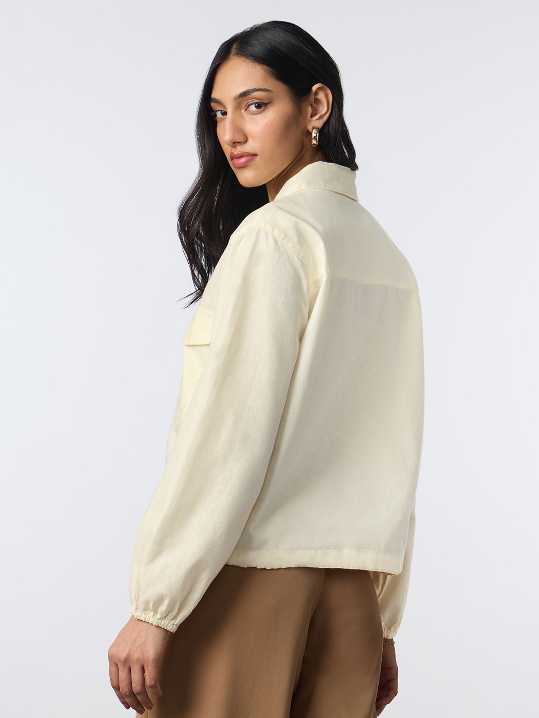 Cotton Linen Shacket: Off-White Women Shackets